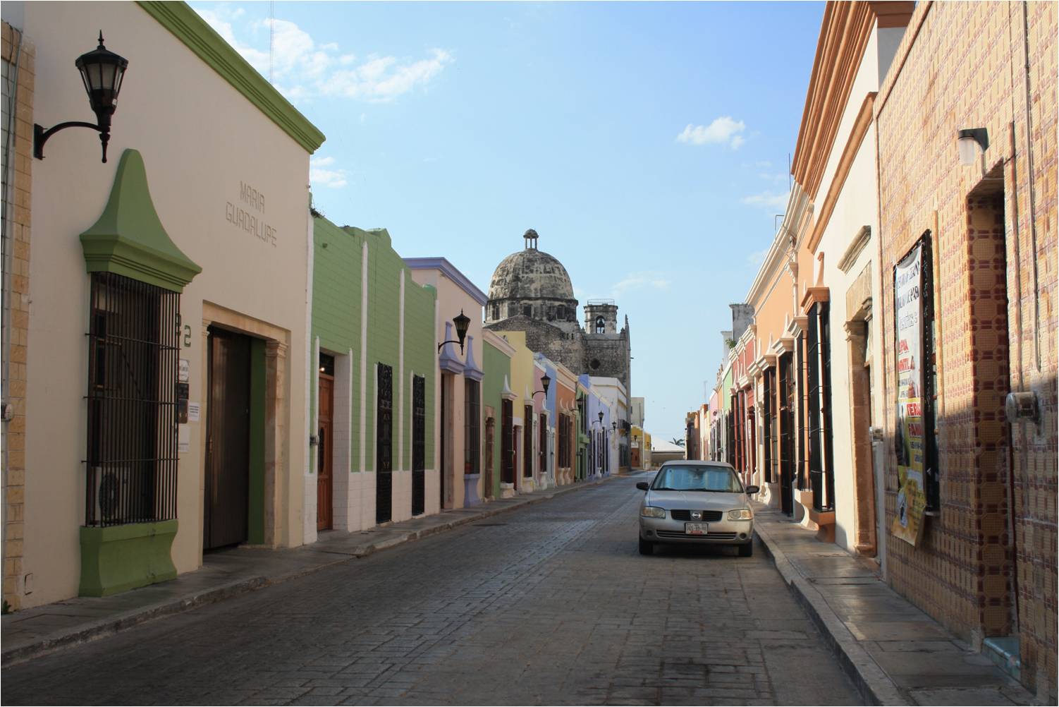 Some of the restored pastel colored buildings